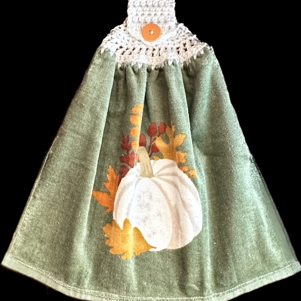 Kitchen Towel With Crochet Top/ White Pumpkin - Picture 1 of 1